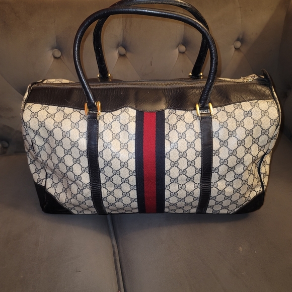 Gucci Other - Gucci Gg Supreme Savoy Navy Red Duffle Gym Weekend Travel Tote Bag Ophidia